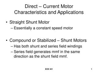 Direct – Current Motor Characteristics and Applications