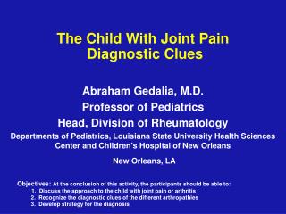 The Child With Joint Pain Diagnostic Clues