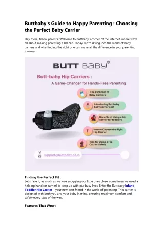 Buttbaby's Guide to Happy Parenting Choosing the Perfect Baby Carrier
