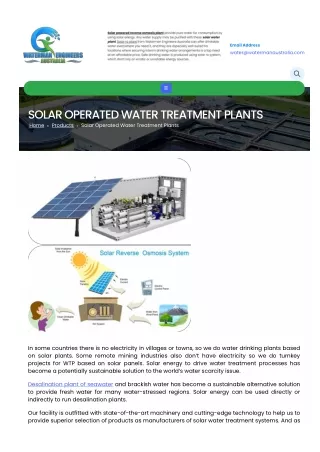 SOLAR POWERED WATER TREATMENT PLANT MANUFACTURER