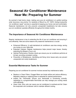 Seasonal Air Conditioner Maintenance Near Me: Preparing for Summer