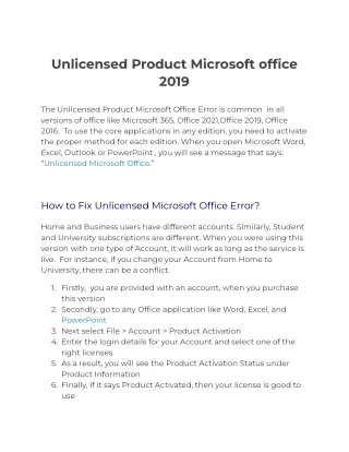 Unlicensed Product Microsoft office 2019