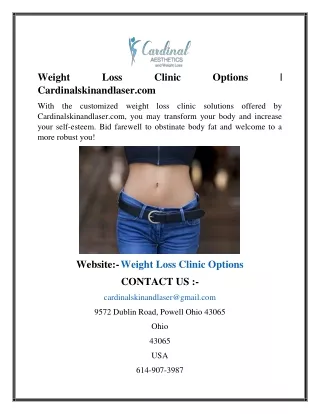 Weight Loss Clinic Options  Cardinalskinandlaser