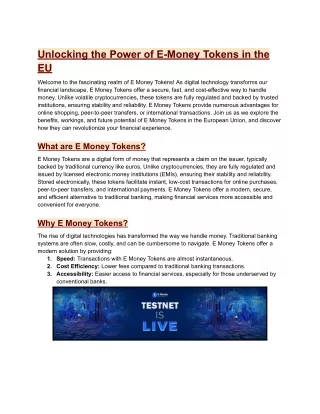 Unlocking the Power of E-Money Tokens in the EU