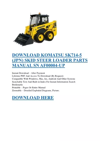 DOWNLOAD KOMATSU SK714-5 (JPN) SKID STEER LOADER PARTS MANUAL SN AF00004-UP