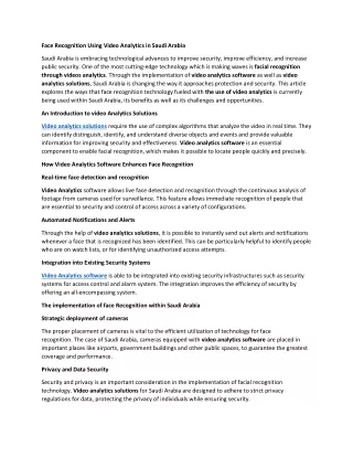 Face Recognition Using Video Analytics in Saudi Arabia