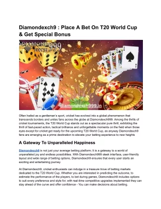 Diamondexch9 - Place A Bet On T20 World Cup & Get Special Bonus