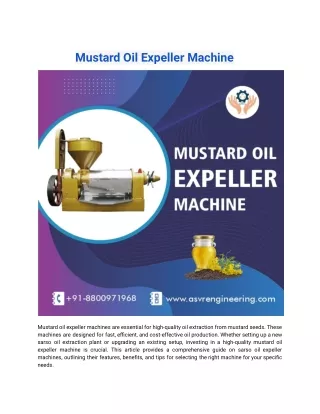 Mustard Oil Expeller Machine