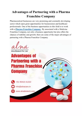 Advantages of Partnering with a Pharma Franchise Company