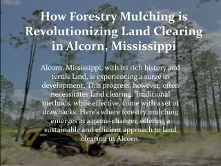 How Forestry Mulching is Revolutionizing Land Clearing in Alcorn, Mississippi