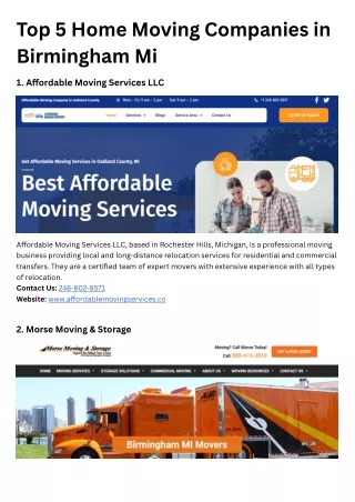 Top 5 Home Moving Companies in Birmingham Mi