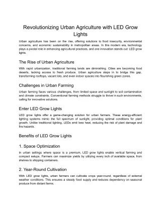 Revolutionizing Urban Agriculture with LED Grow Lights