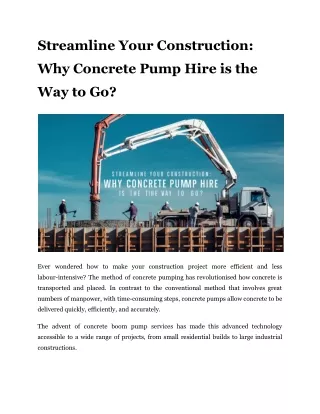 Streamline Your Construction_ Why Concrete Pump Hire is the Way to Go?