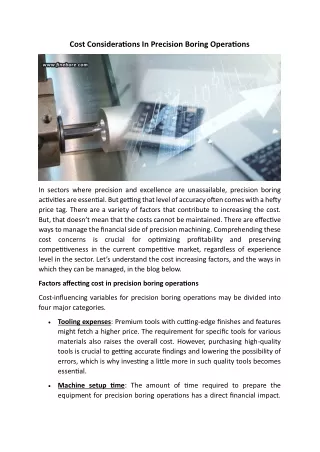 Cost Considerations In Precision Boring Operations