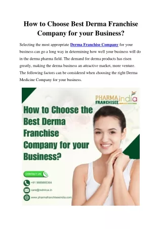 How to Choose Best Derma Franchise Company for your Business?