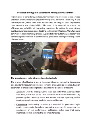 Precision Boring Tool Calibration And Quality Assurance