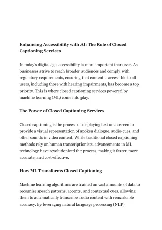 Enhancing Accessibility with AI: The Role of Closed Captioning Services