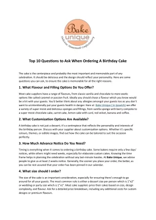 Top 10 Questions to Ask When Ordering A Birthday Cake