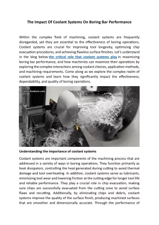 The Impact Of Coolant Systems On Boring Bar Performance