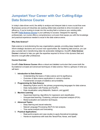 Jumpstart Your Career with Our Cutting-Edge Data Science Course