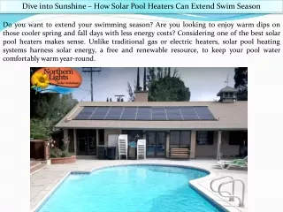 Dive into Sunshine – How Solar Pool Heaters Can Extend Swim Season