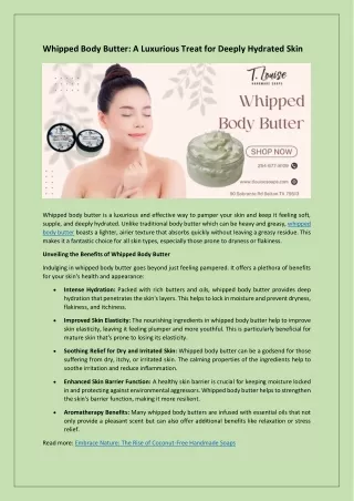 Whipped Body Butter - A Luxurious Treat for Deeply Hydrated Skin