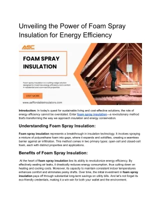 Unveiling the Power of Foam Spray Insulation for Energy Efficiency