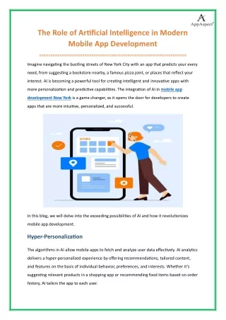 The Role of Artificial Intelligence in Modern Mobile App Development