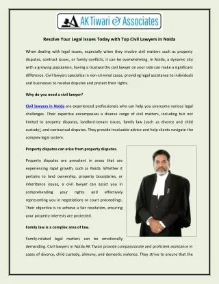 Resolve Your Legal Issues Today with Top Civil Lawyers in Noida