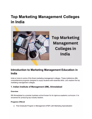 Top Marketing Management Colleges in India