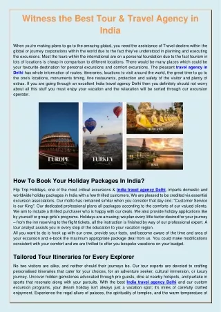 Best Tour & Travel Agency in India