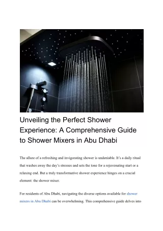 Unveiling the Perfect Shower Experience_ A Comprehensive Guide to Shower Mixers in Abu Dhabi