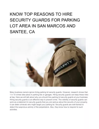 KNOW TOP REASONS TO HIRE SECURITY GUARDS FOR PARKING LOT AREA IN SAN MARCOS AND SANTEE, CA