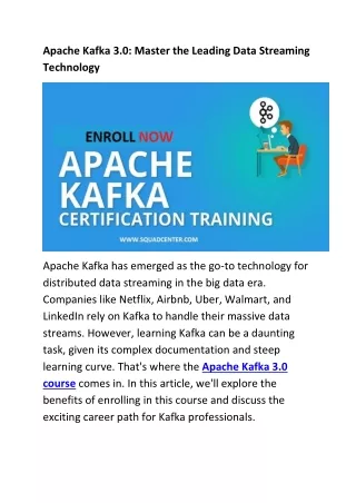 Apache Kafka 3.0 -Master the Leading Data Streaming Technology