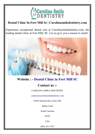 Dental Clinic In Fort Mill Sc  Carolinasmiledentistry.com