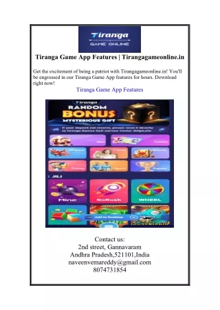 Tiranga Game App Features | Tirangagameonline.in