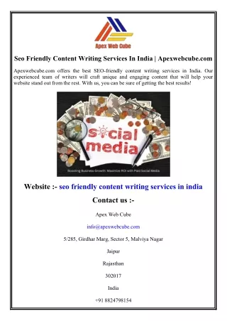 Seo Friendly Content Writing Services In India  Apexwebcube.com