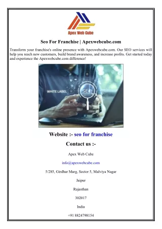 Seo For Franchise  Apexwebcube.com