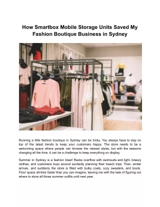 How Smartbox Mobile Storage Units Saved My Sydney Fashion Boutique