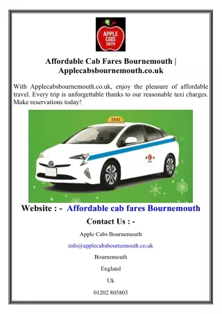 Affordable Cab Fares Bournemouth  Applecabsbournemouth.co.uk