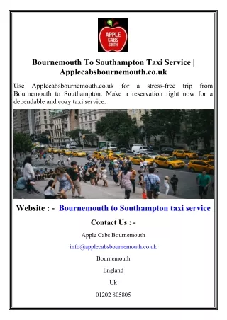 Bournemouth To Southampton Taxi Service  Applecabsbournemouth.co.uk