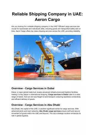 Aeron Cargo - Reliable Shipping Company in UAE