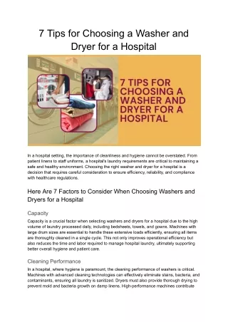 7 Tips for Choosing a Washer and Dryer for a Hospital