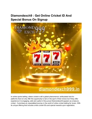 Diamondexch9 - Get Online Cricket ID And Special Bonus On Signup