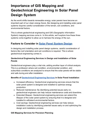 Importance of GIS Mapping and Geotechnical Engineering in Solar Panel Design System