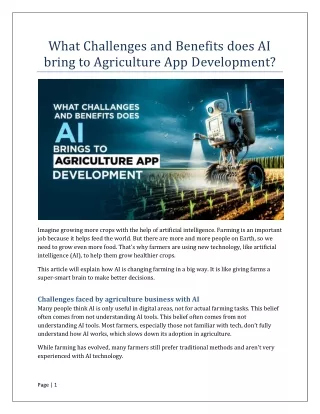 Challenges and Benefits does AI bring to Agriculture App Development