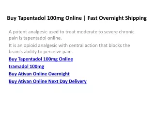 Buy Tapentadol 100mg Online | Fast Overnight Shipping