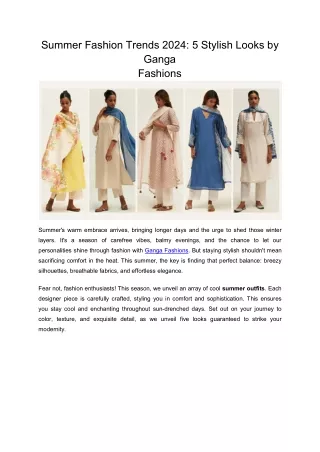 Summer Fashion Trends 2024-5 Stylish Looks by Ganga Fashions