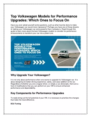 Top Volkswagen Models for Performance Upgrades: Which Ones to Focus On