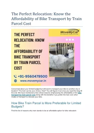 The Perfect Relocation: Know the Affordability of Bike Transport by Train Parcel